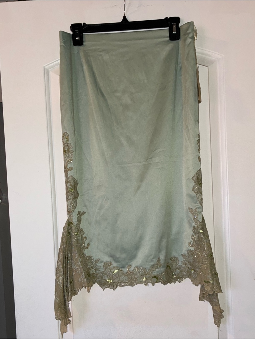 NWT deadstock Mandalay mint Green Skirt with Gold Lace Trim